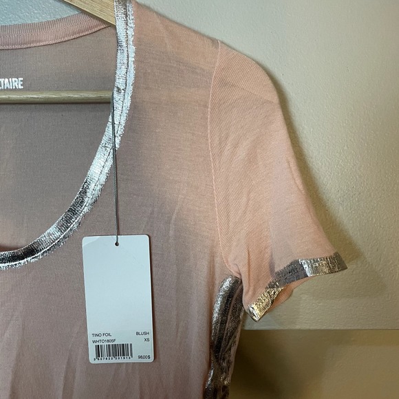 NWT Zadig & Voltaire Tino Foil Top in Blush Pink Size XS - Picture 9 of 13